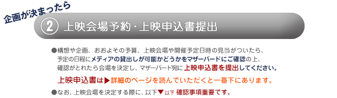 ②上映会場予約・上映申込書提出